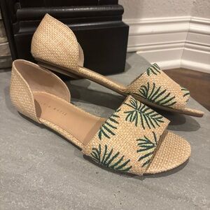 Kelly & Katie Palm Tree Embroidered Jute D'orsay Flats Sandals Sz 11M Resortwear